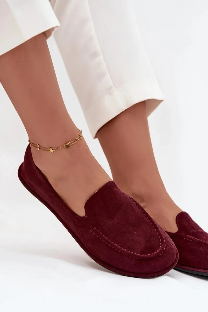 Hot Boto Mokasyny Damskie Z Eko Zamszu Płaskie Bordowe Miryelle Czerwony