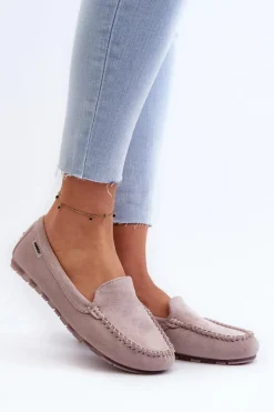 Outlet Boto Mokasyny Damskie Z Eko Zamszu Fioletowe Amrutia Fioletowy