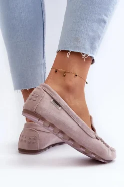 Outlet Boto Mokasyny Damskie Z Eko Zamszu Fioletowe Amrutia Fioletowy