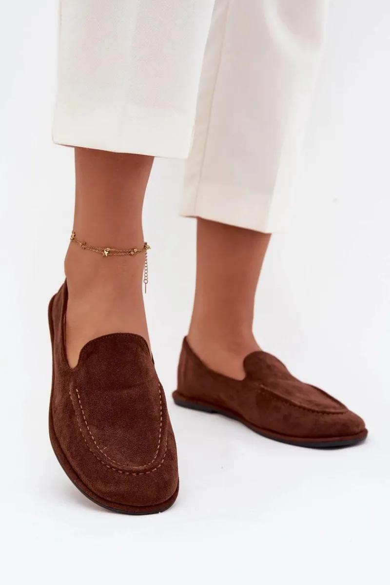 Hot Boto Mokasyny Damskie Z Eko Zamszu Płaskie Brązowe Miryelle Brązowy