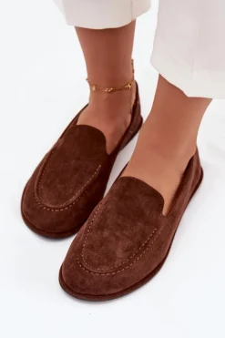 Hot Boto Mokasyny Damskie Z Eko Zamszu Płaskie Brązowe Miryelle Brązowy