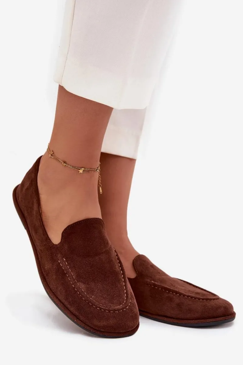 Hot Boto Mokasyny Damskie Z Eko Zamszu Płaskie Brązowe Miryelle Brązowy