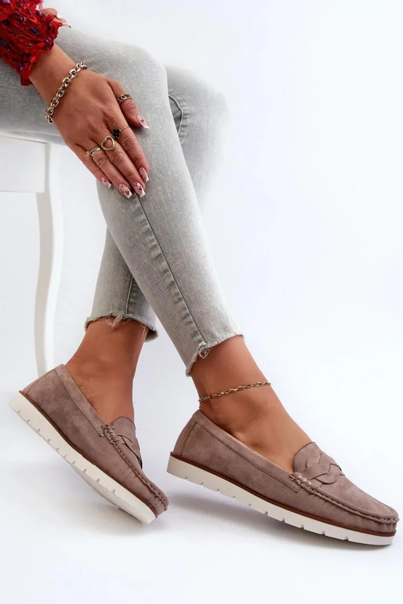 Loafersy Damskie|Mokasyny Damskie Skórzane>Evento Mokasyny Damskie Z Eko Zamszu Ciemnobeżowe Nestalia Beżowy