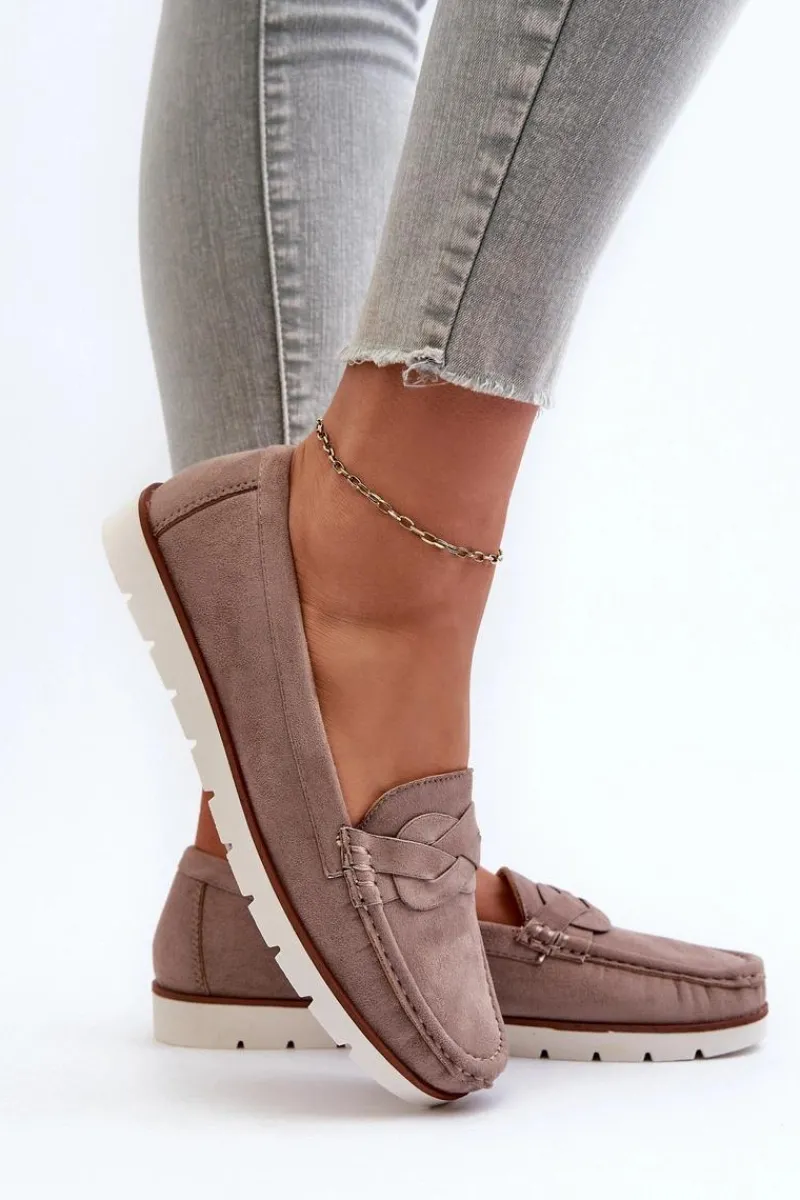 Loafersy Damskie|Mokasyny Damskie Skórzane>Evento Mokasyny Damskie Z Eko Zamszu Ciemnobeżowe Nestalia Beżowy