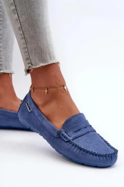 Hot Mokasyny Damskie Z Eko Zamszu Niebieskie Rerceria Damskie Loafersy Damskie|Mokasyny Damskie Skórzane