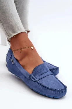 Hot Mokasyny Damskie Z Eko Zamszu Niebieskie Rerceria Damskie Loafersy Damskie|Mokasyny Damskie Skórzane