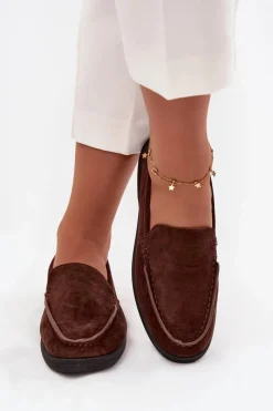 New Boto Mokasyny Damskie Z Eko Zamszu Czekoladowe Tynara