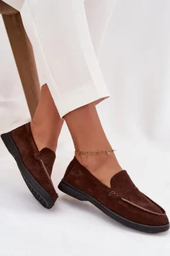 New Boto Mokasyny Damskie Z Eko Zamszu Czekoladowe Tynara