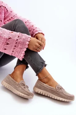 Loafersy Damskie|Mokasyny Na Platformie>Buty damskie Vinceza Mokasyny Damskie Z Kokardą Beżowe Reece Beżowy