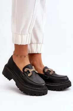 Hot Boto Mokasyny Damskie Z Ozdobą Czarne Gargi