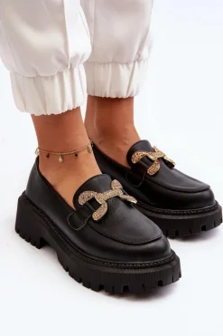Hot Boto Mokasyny Damskie Z Ozdobą Czarne Gargi