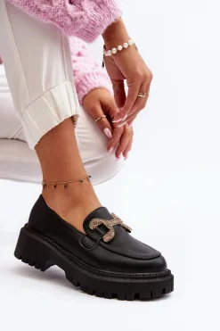 Hot Boto Mokasyny Damskie Z Ozdobą Czarne Gargi