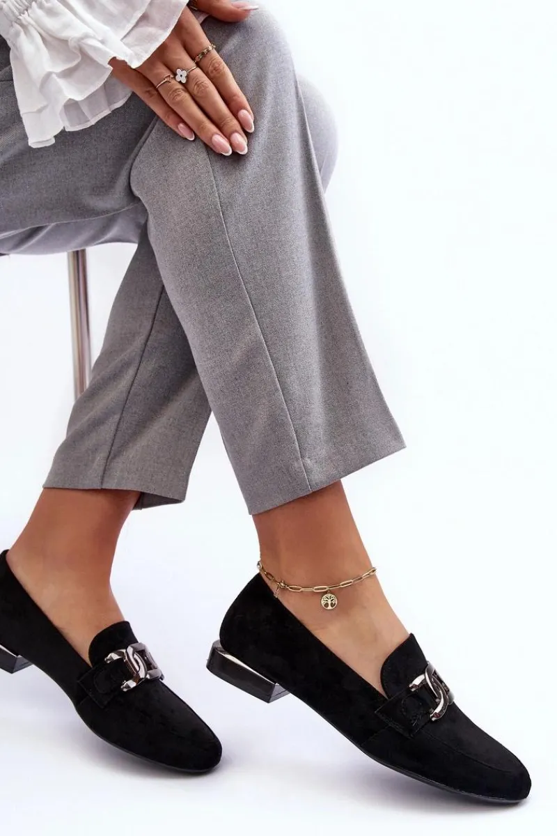 Mokasyny Damskie Skórzane|Mokasyny Damskie Zamszowe>Buty Sergio Leone Mokasyny Damskie Z Ozdobą Czarne Camilena - Zamsz Czarny