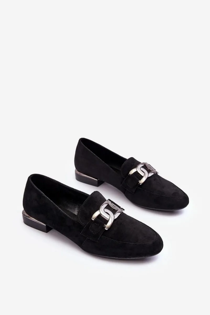 Mokasyny Damskie Skórzane|Mokasyny Damskie Zamszowe>Buty Sergio Leone Mokasyny Damskie Z Ozdobą Czarne Camilena - Zamsz Czarny