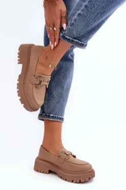 Mokasyny Na Platformie|Mokasyny Damskie Zamszowe></noscript>Boto Mokasyny Damskie Z Ozdobą Ciemnobeżowe Gargi