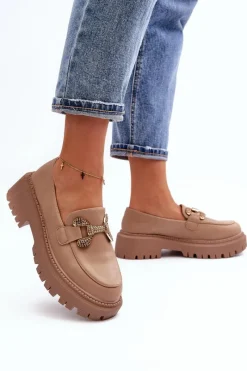 Mokasyny Na Platformie|Mokasyny Damskie Zamszowe></noscript>Boto Mokasyny Damskie Z Ozdobą Ciemnobeżowe Gargi