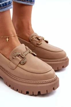 Mokasyny Na Platformie|Mokasyny Damskie Zamszowe></noscript>Boto Mokasyny Damskie Z Ozdobą Ciemnobeżowe Gargi