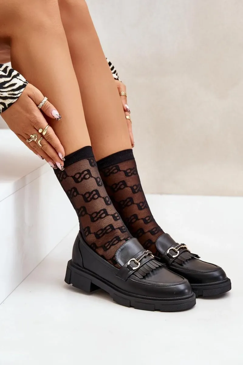 Online Boto Mokasyny Damskie Z Ozdobą Eko Skórzane Czarne Tialorae Czarny