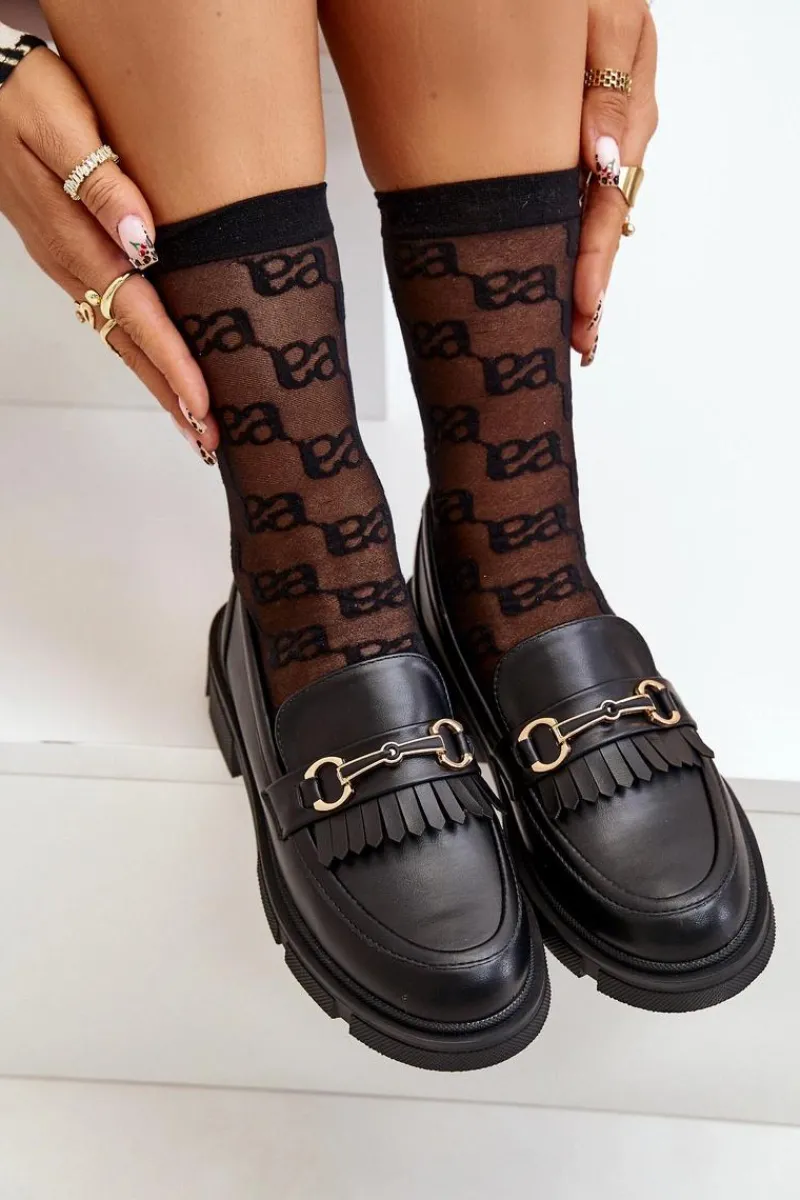 Online Boto Mokasyny Damskie Z Ozdobą Eko Skórzane Czarne Tialorae Czarny