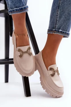 Discount Mokasyny Damskie Z Ozdobą Jasnobeżowe Gargi Damskie Mokasyny Na Platformie|Mokasyny Damskie Zamszowe