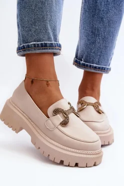 Discount Mokasyny Damskie Z Ozdobą Jasnobeżowe Gargi Damskie Mokasyny Na Platformie|Mokasyny Damskie Zamszowe