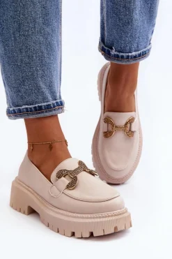 Discount Mokasyny Damskie Z Ozdobą Jasnobeżowe Gargi Damskie Mokasyny Na Platformie|Mokasyny Damskie Zamszowe