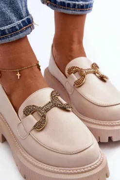 Discount Mokasyny Damskie Z Ozdobą Jasnobeżowe Gargi Damskie Mokasyny Na Platformie|Mokasyny Damskie Zamszowe