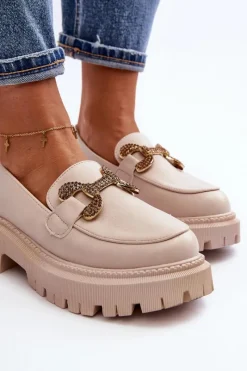 Discount Mokasyny Damskie Z Ozdobą Jasnobeżowe Gargi Damskie Mokasyny Na Platformie|Mokasyny Damskie Zamszowe