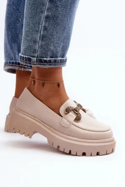 Discount Mokasyny Damskie Z Ozdobą Jasnobeżowe Gargi Damskie Mokasyny Na Platformie|Mokasyny Damskie Zamszowe
