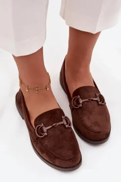 Online Mokasyny Damskie Z Ozdobnym Detalem Eko Zamszowe Czekoladowe Ambria Damskie Loafersy Damskie|Mokasyny Damskie Zamszowe