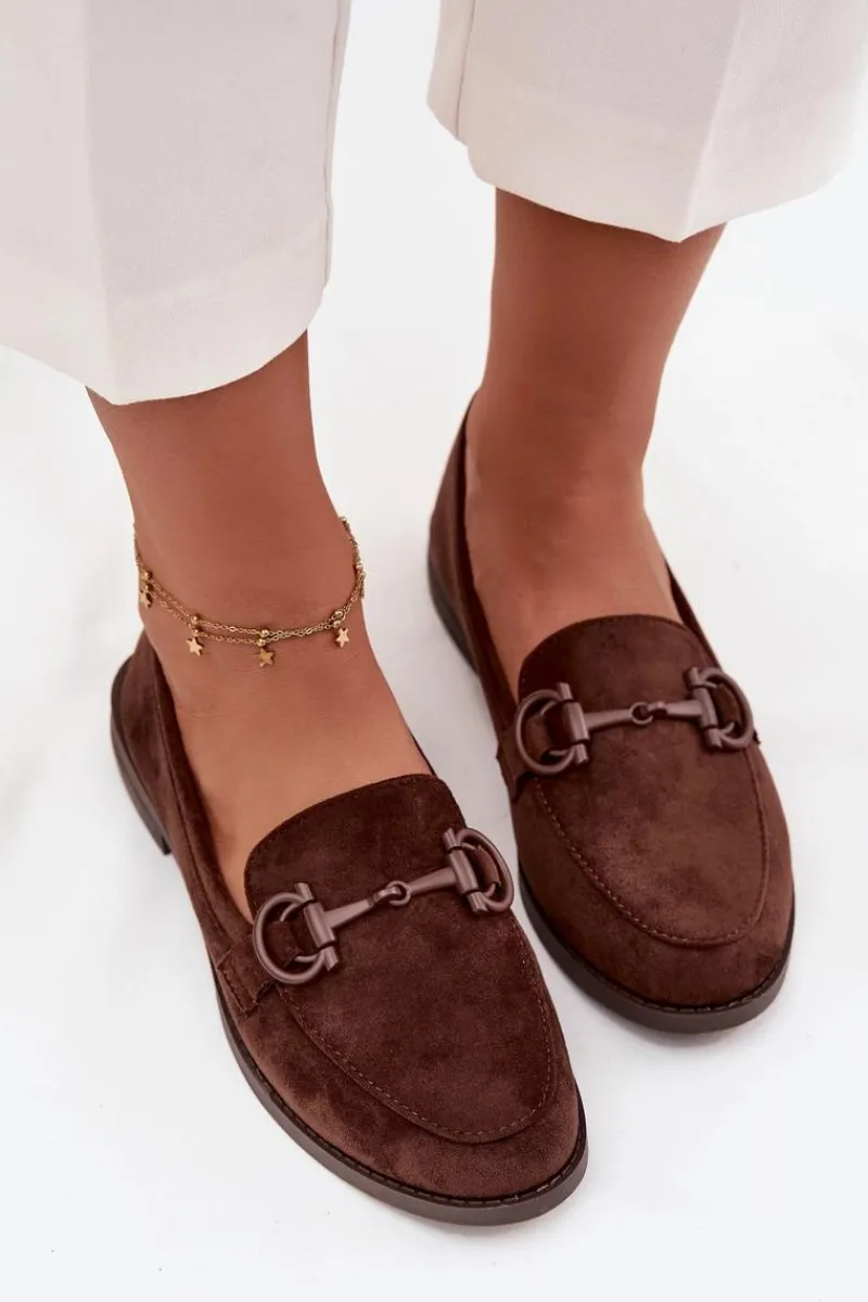 Online Mokasyny Damskie Z Ozdobnym Detalem Eko Zamszowe Czekoladowe Ambria Damskie Loafersy Damskie|Mokasyny Damskie Zamszowe