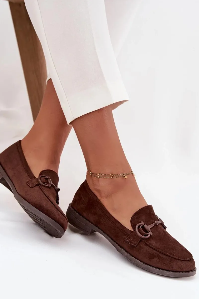 Online Mokasyny Damskie Z Ozdobnym Detalem Eko Zamszowe Czekoladowe Ambria Damskie Loafersy Damskie|Mokasyny Damskie Zamszowe