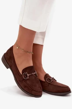 Online Mokasyny Damskie Z Ozdobnym Detalem Eko Zamszowe Czekoladowe Ambria Damskie Loafersy Damskie|Mokasyny Damskie Zamszowe