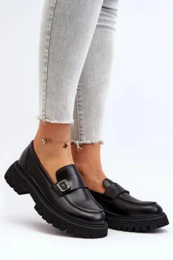 Loafersy Damskie|Mokasyny Płaskie>Buty damskie Vinceza Mokasyny Damskie Z Paskiem Czarne Flanila Czarny