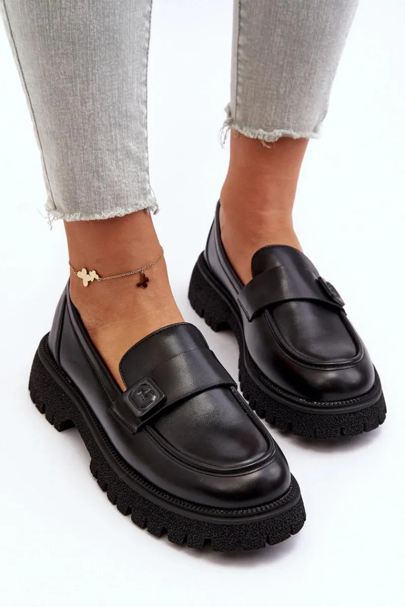 Loafersy Damskie|Mokasyny Płaskie>Buty damskie Vinceza Mokasyny Damskie Z Paskiem Czarne Flanila Czarny