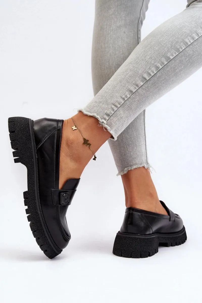 Loafersy Damskie|Mokasyny Płaskie>Buty damskie Vinceza Mokasyny Damskie Z Paskiem Czarne Flanila Czarny