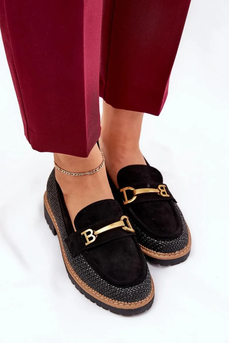 Online Boto Mokasyny Damskie Z Plecionką I Złotym Detalem Czarne Seffolia Czarny