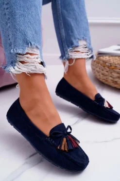 Mokasyny Damskie Zamszowe>Damskie buty S.Barski Mokasyny Damskie Zamszowe Granatowe S.Barski A199 Mohabe