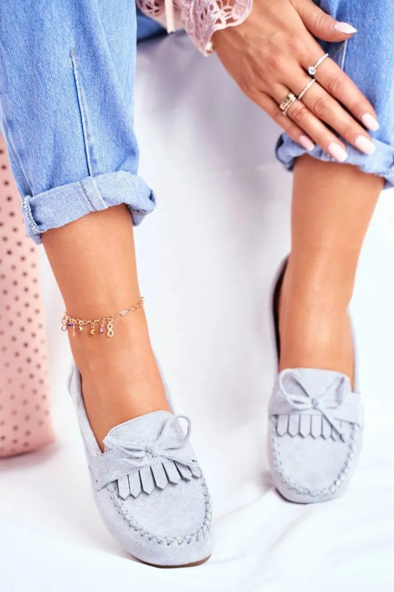 New Mokasyny Damskie Zamszowe Błękitne Velucci Damskie Mokasyny Damskie Zamszowe