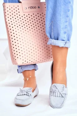 New Mokasyny Damskie Zamszowe Błękitne Velucci Damskie Mokasyny Damskie Zamszowe