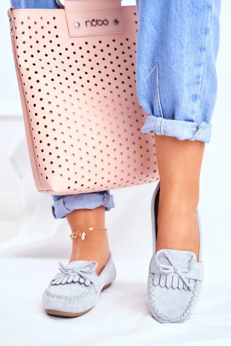 New Mokasyny Damskie Zamszowe Błękitne Velucci Damskie Mokasyny Damskie Zamszowe