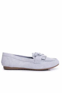 New Mokasyny Damskie Zamszowe Błękitne Velucci Damskie Mokasyny Damskie Zamszowe