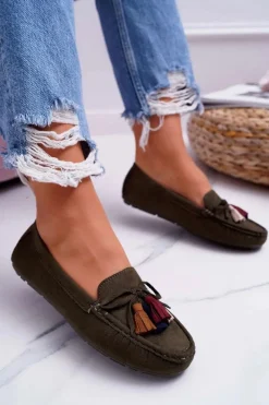 New Damskie buty S.Barski Mokasyny Damskie Zamszowe Khaki S.Barski A199 Mohabe