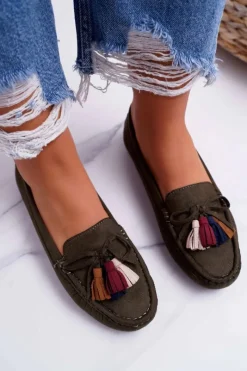 New Damskie buty S.Barski Mokasyny Damskie Zamszowe Khaki S.Barski A199 Mohabe