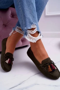 New Damskie buty S.Barski Mokasyny Damskie Zamszowe Khaki S.Barski A199 Mohabe