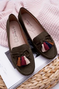 New Damskie buty S.Barski Mokasyny Damskie Zamszowe Khaki S.Barski A199 Mohabe