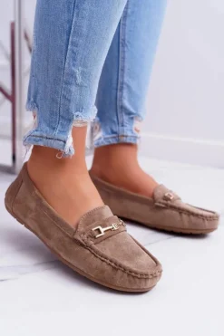 Online Mokasyny Damskie Zamszowe Comfort Beżowe Anzio Damskie Mokasyny Damskie Zamszowe