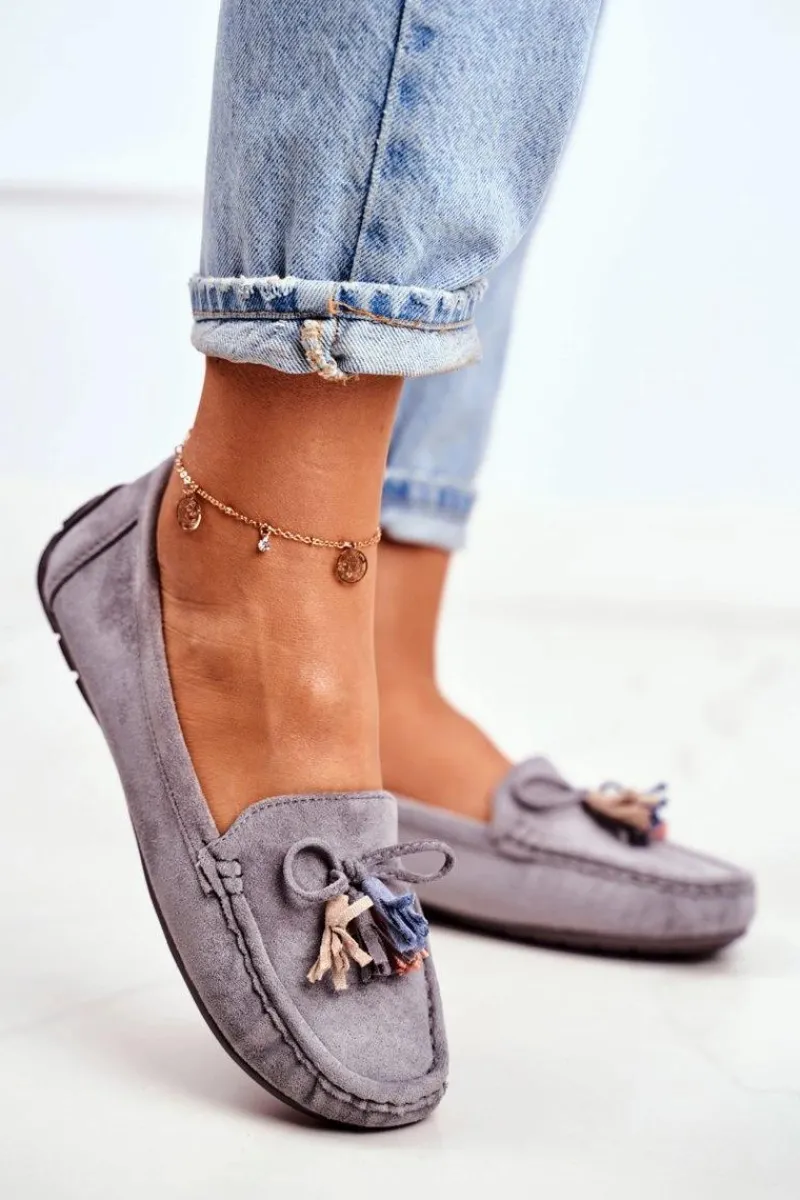 New Evento Mokasyny Damskie Zamszowe Modne Szare Donna Mia Szary