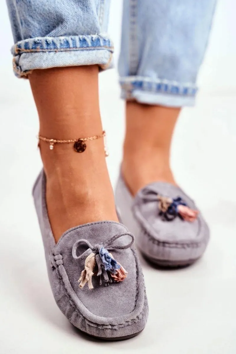 New Evento Mokasyny Damskie Zamszowe Modne Szare Donna Mia Szary