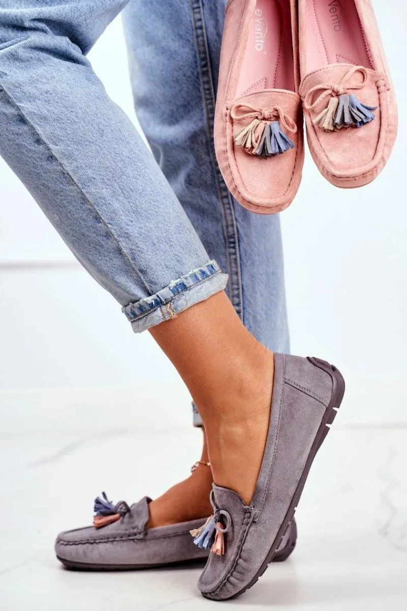 New Evento Mokasyny Damskie Zamszowe Modne Szare Donna Mia Szary